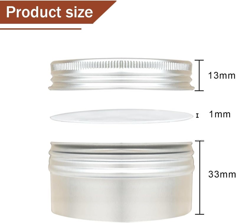 LIYAR 3 oz Tins with Lids, 40 Pack Aluminum Jars 3 oz Tin Salve Tins Refillable Containers With Screw Top and Labels for Salve,Candle,Spices or Balms(Silver) - Image 2